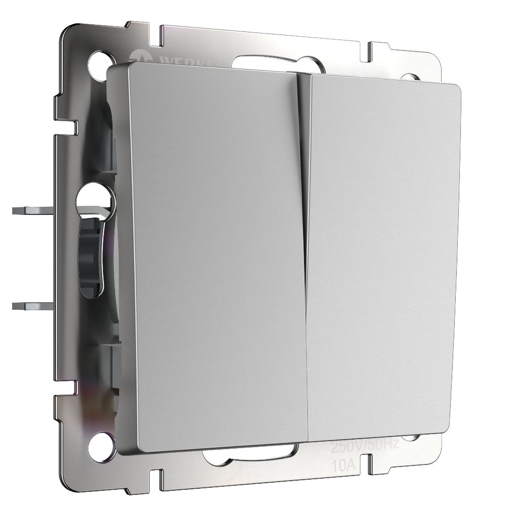 Выключатель двухклавишный встраиваемый с самовозвратом Werkel Cеребряный W1122406