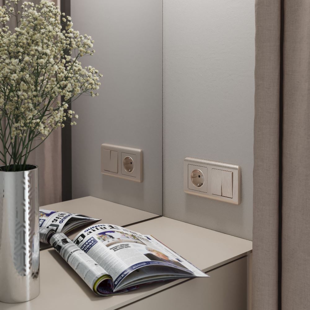 Розетка встраиваемая Werkel с заземлением и шторками Шампань рифленый W1171110 — изображение 2