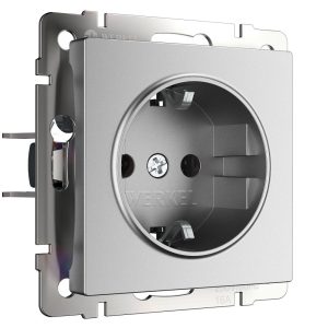 Розетка встраиваемая Werkel с заземлением и шторками Серебрянный матовый W1171165