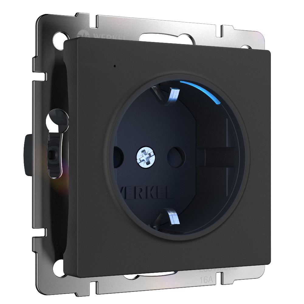 Розетка встраиваемая Werkel с подсветкой Черный матовый W1171408