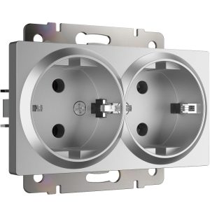 Розетка встраиваемая двойная Werkel с заземлением Серебряный W1172006