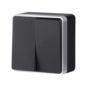 Выключатель двухклавишный накладной Werkel Черный с серебром W5020034