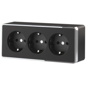 Розетка накладная тройная Werkel Gallant с заземлением и шторками Черный / Хром W5073135