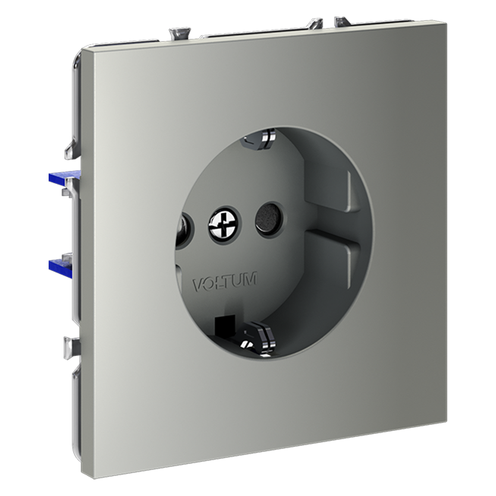 Розетка встраиваемая Voltum S70 с заземлением и шторками Сталь VLS040205 — изображение 2