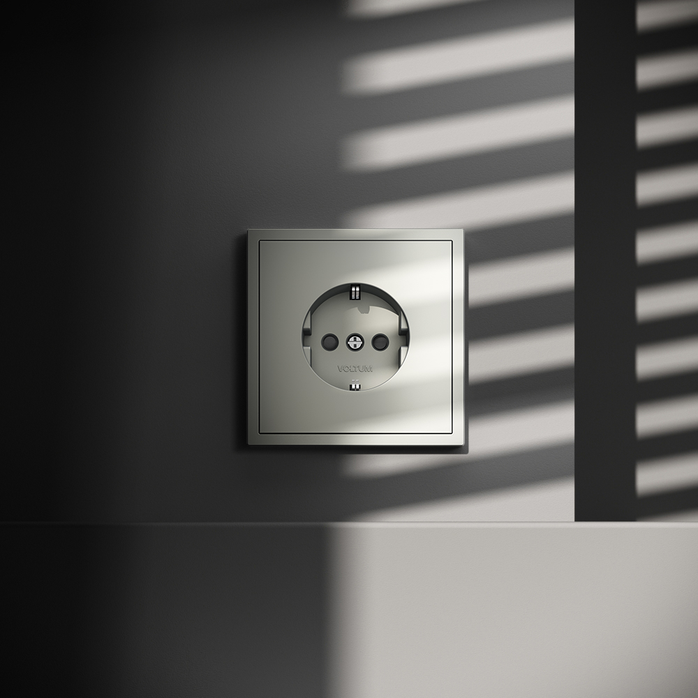 Розетка встраиваемая Voltum S70 с заземлением и шторками Сталь VLS040205 — изображение 4